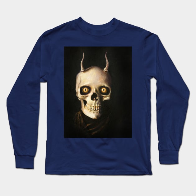 Gothic Horned Devil Skull Long Sleeve T-Shirt by mictomart